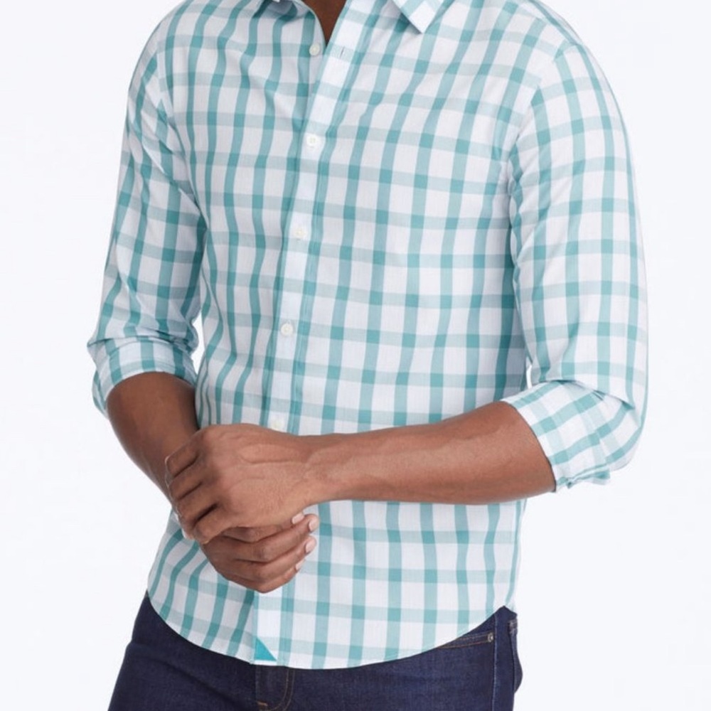 UNTUCKit Keaton Shirt Mens Small Green Blue Plaid Button Down Casual
